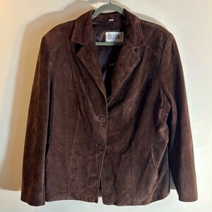 GUILLAUME Sz 1X Brown Soft Suede Classic Cut Lined Buttons Pockets Bohemian